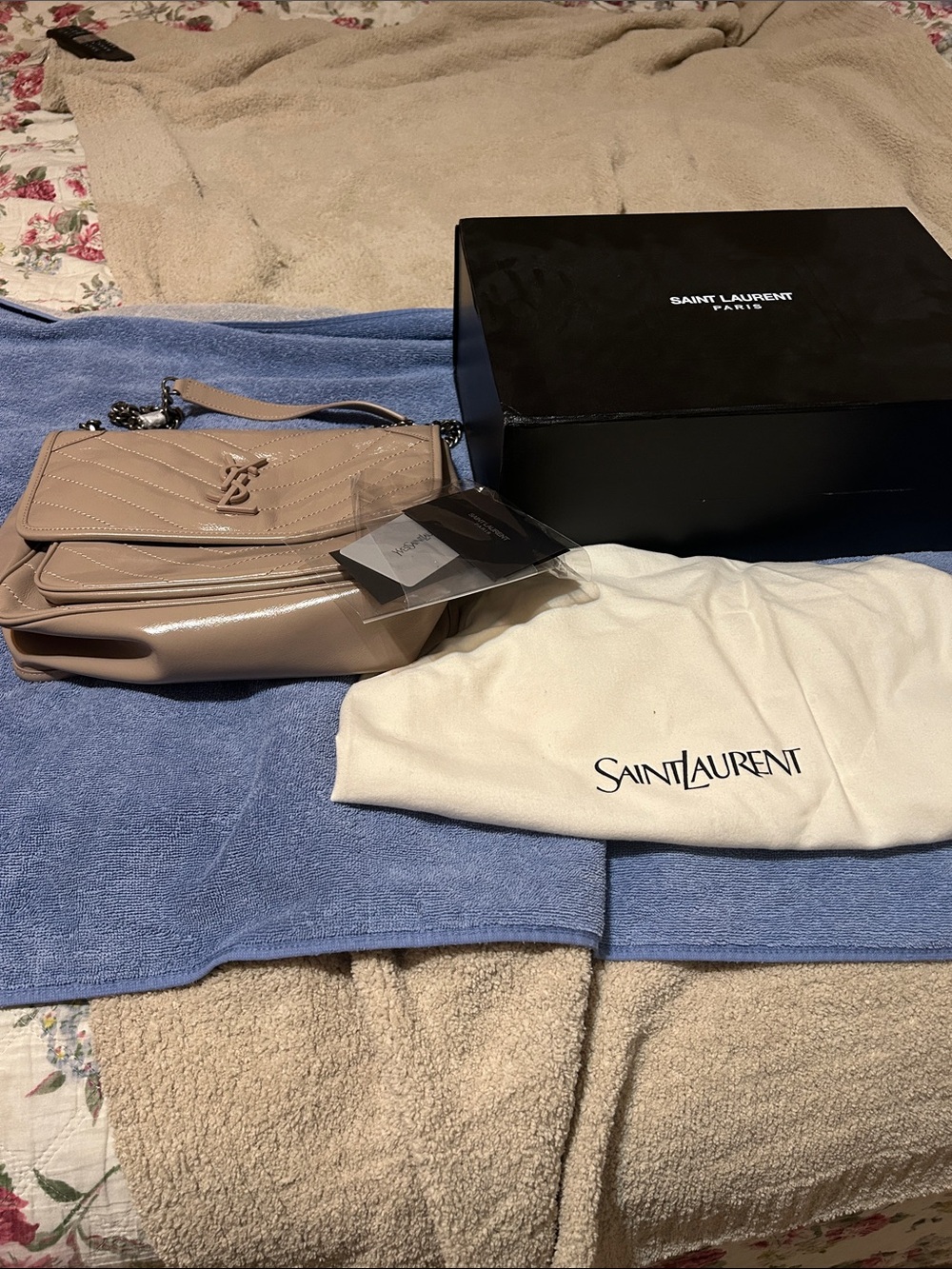 Saint Laurent Taupe Quilted Leather Messenger with YSL Logo